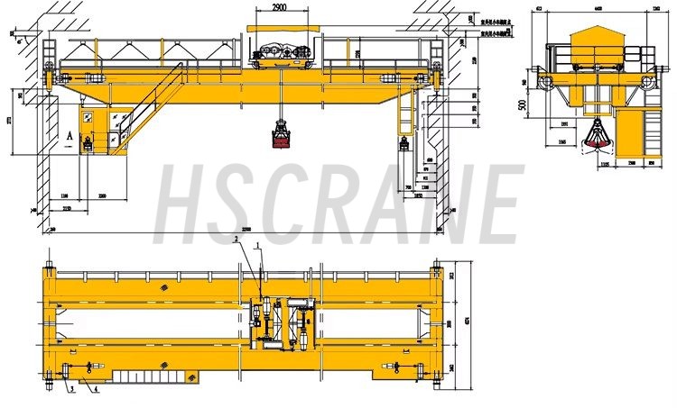 Мостовой кран с захватным ведром из нержавеющей стали